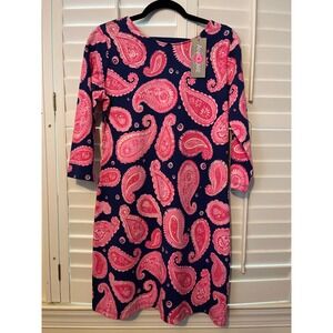 Ana Clare dress blue with pink paisley (DDD16)